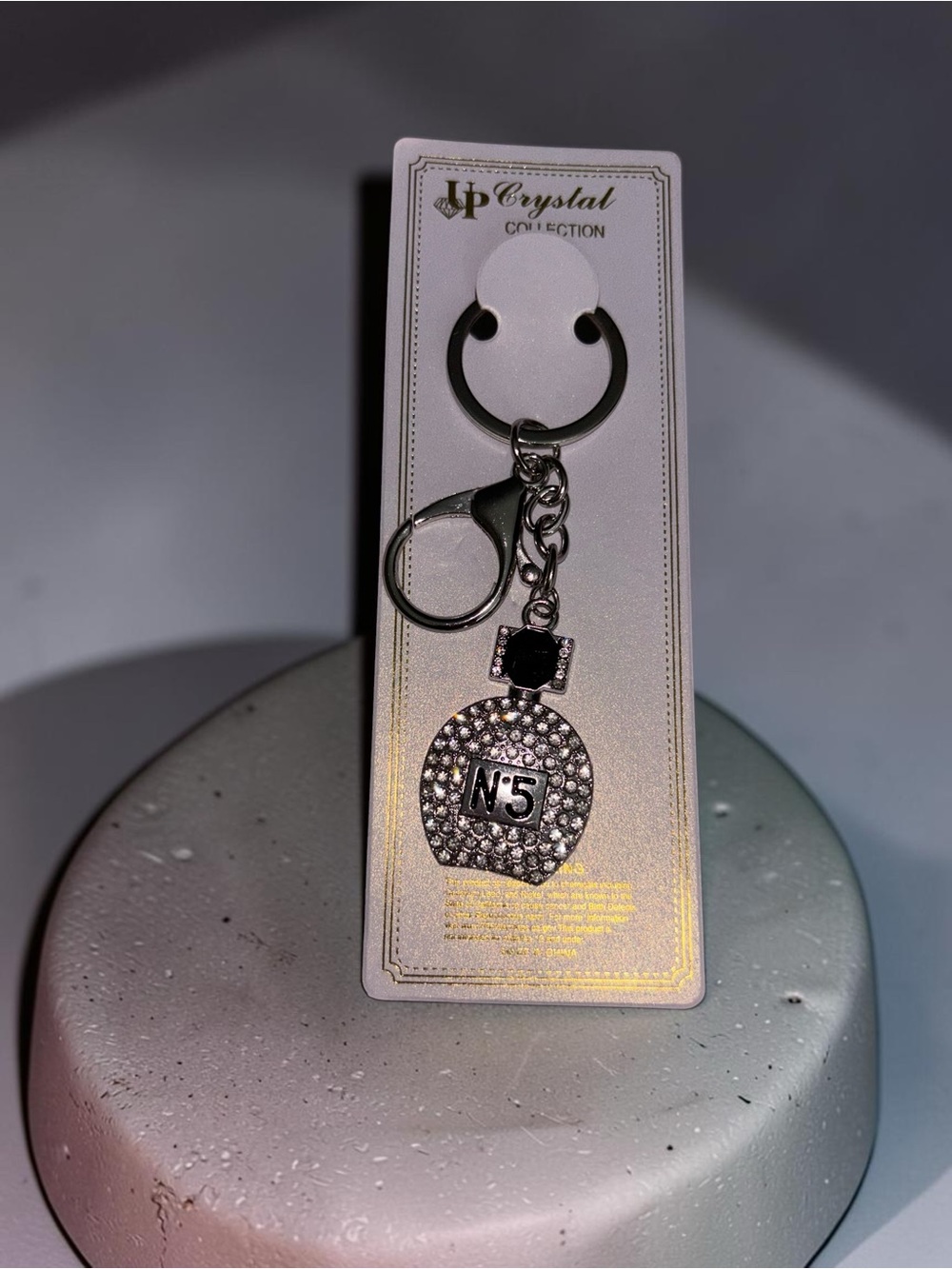 N°5 Rhinestone Perfume Bottle Keychain Silver Crystal Bag Charm NWT